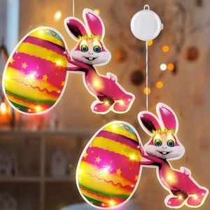 NEW Easter Decorations Lights, 2 Pack Easter-Bunny Window Lights Suction cup
